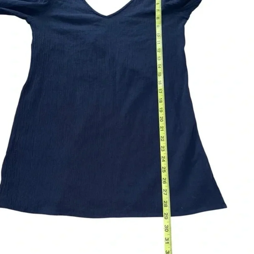 J.Crew Navy Blue‎ Cotton Gauze V-Neck Tunic Top Open Tie Back Small Beachy NWT